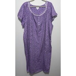 Aria Collection Nightgown 4X Blue Paisley Pockets 100% Cotton Short Sleeve